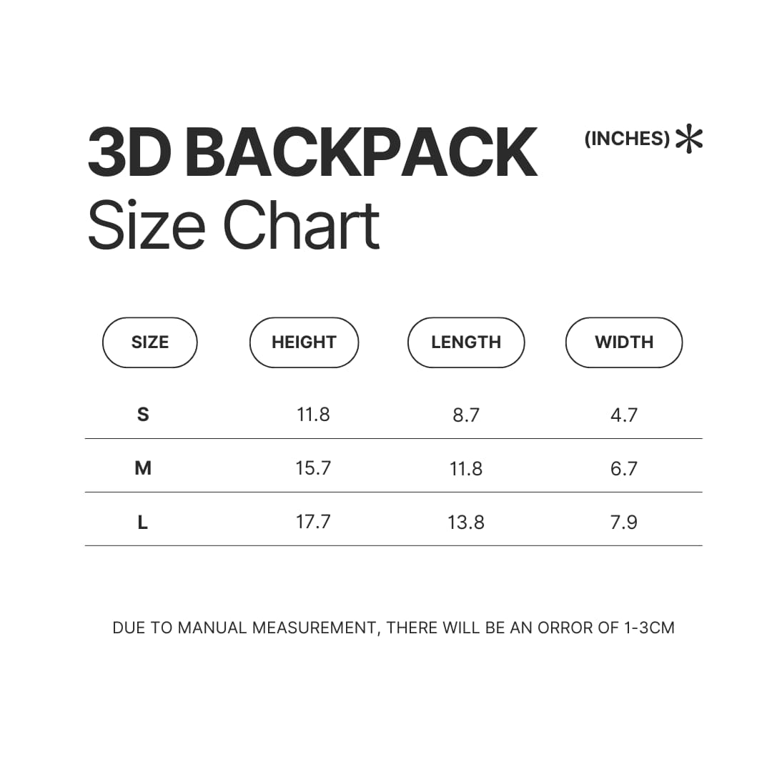 3D Backpack Size Chart - G.I. Joe Merch