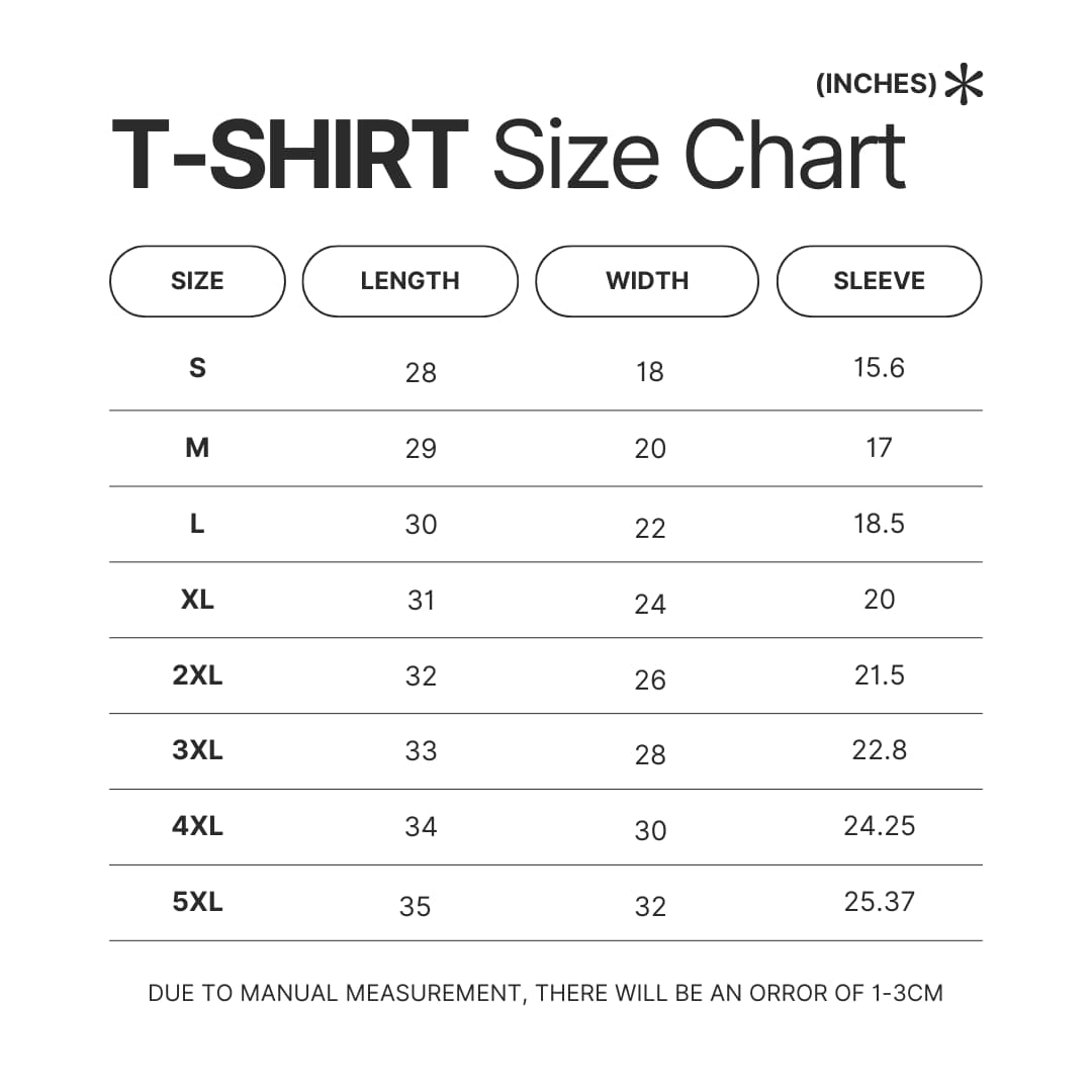 T shirt Size Chart - G.I. Joe Merch